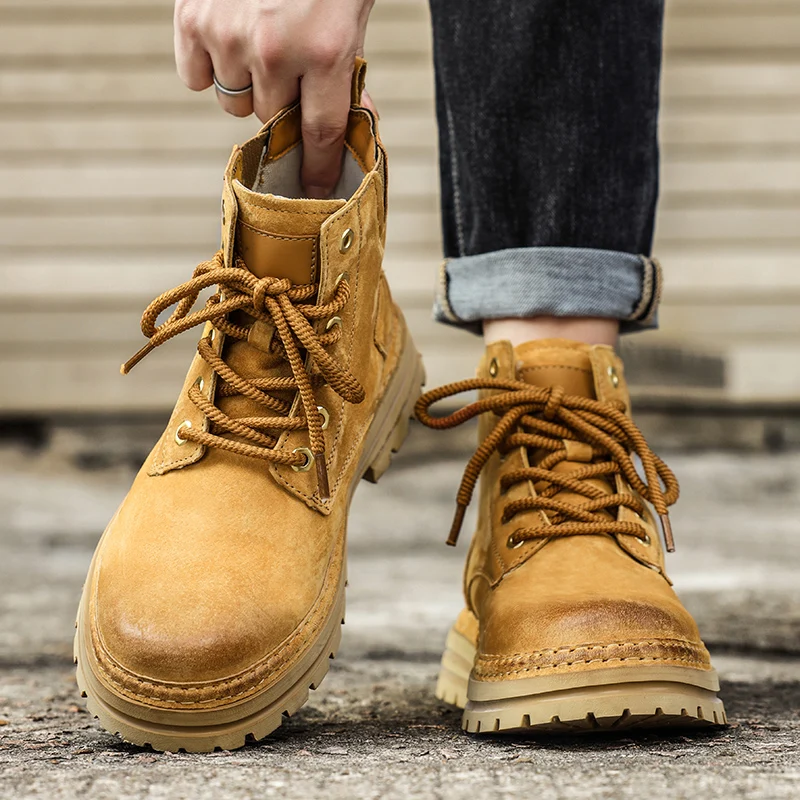 

Men's genuine leather boots Comfortable minimalist casual style Work Business office Adult Classic Shoes Comfortable thick soled