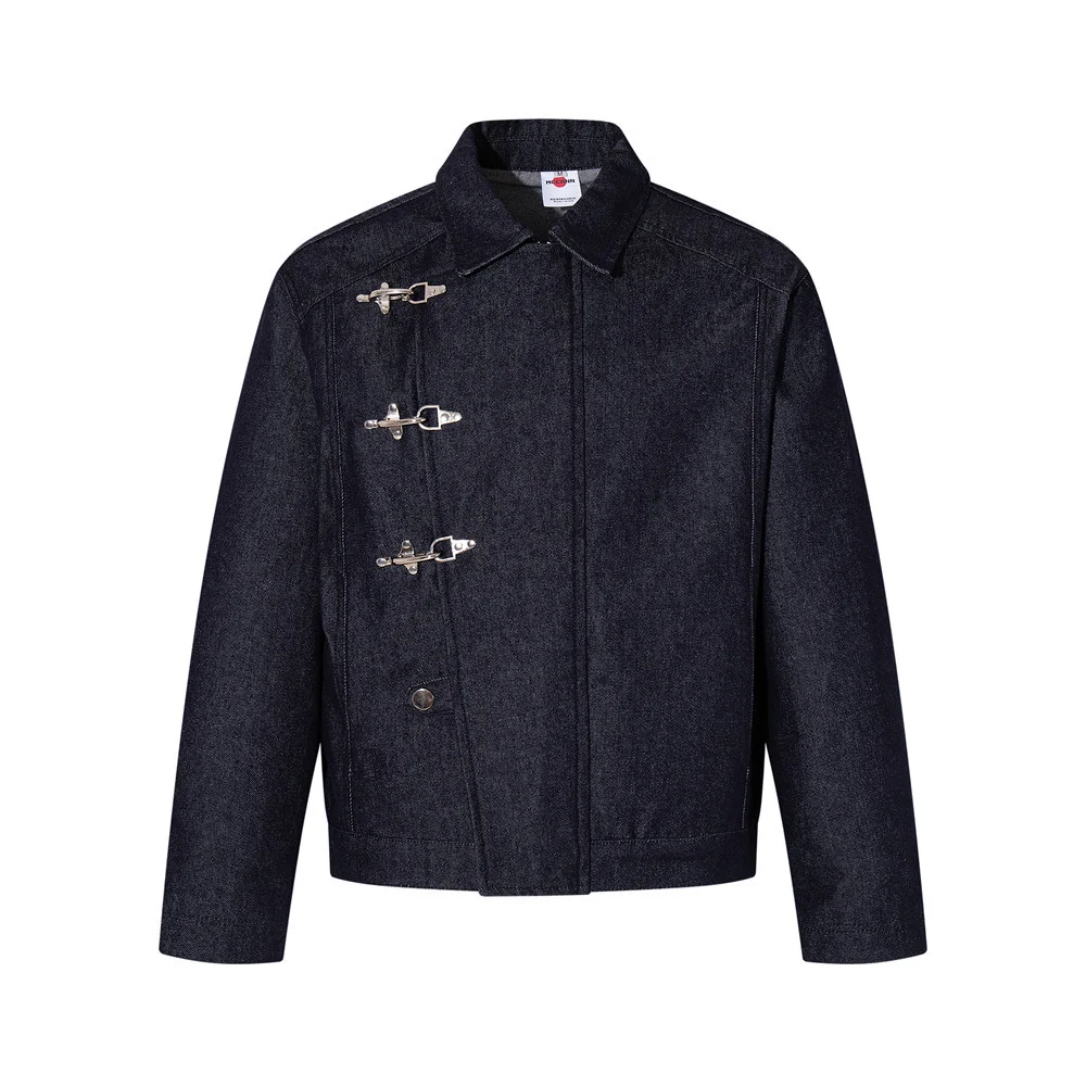 Men's Vintage Denim Jacket Chinese Style Buckle Design Loose Fit Streetwear Casual Jean Coat 2026 New