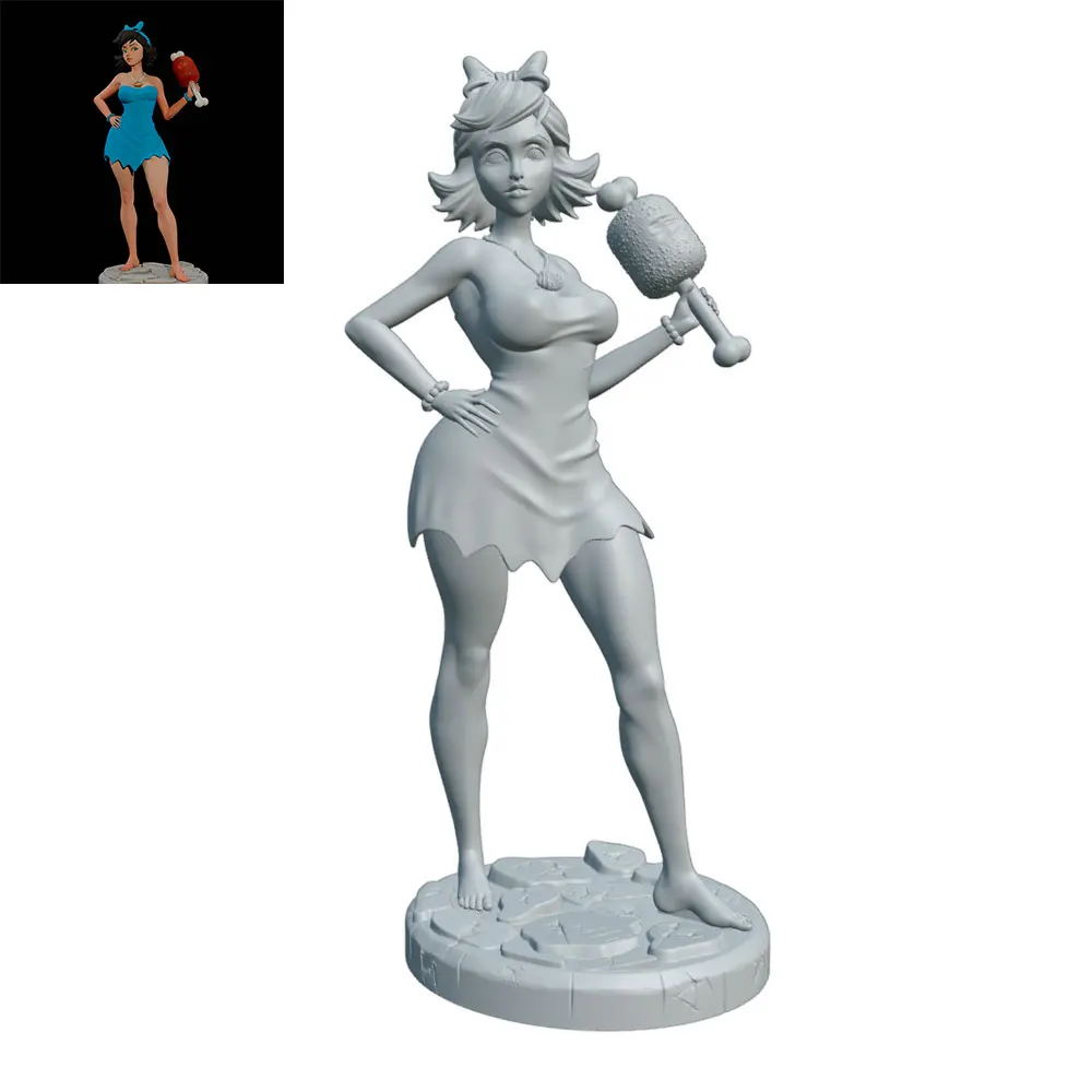 1/24/12/6 Cartoon girl with bow short hair, cute girl holding food resin model kit, 3D printed gray statue, not colored