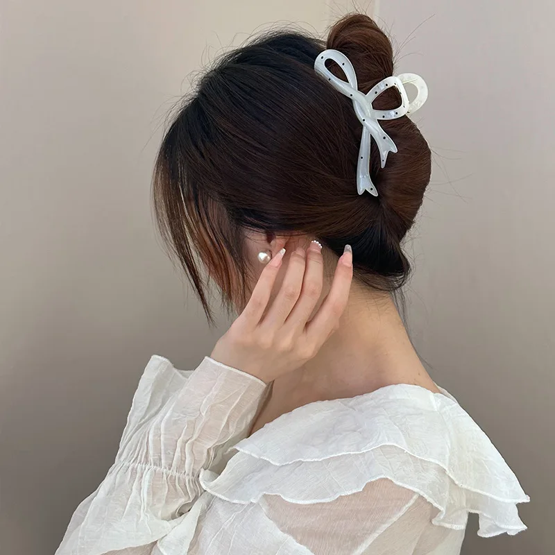 Wild Transparent white dots hair clip for women elegant Acrylic Shark Clip Fashion Girl hair claw