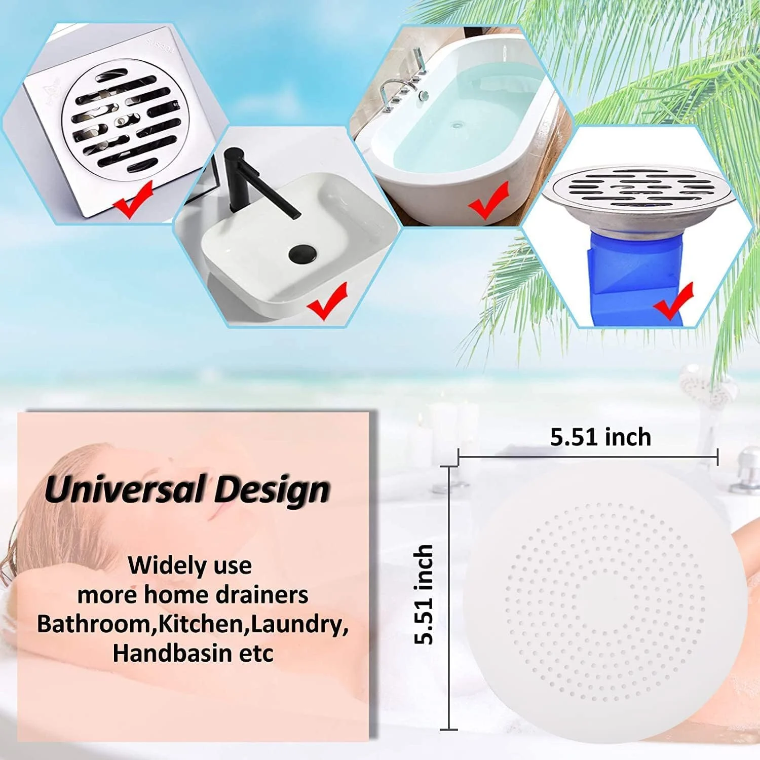 4 Pack Drain Hair Catcher, Hair Catcher Shower Drain, Sink Drain Strainer, Shower Drain Cover Hair Catcher Stopper, Shower Drain