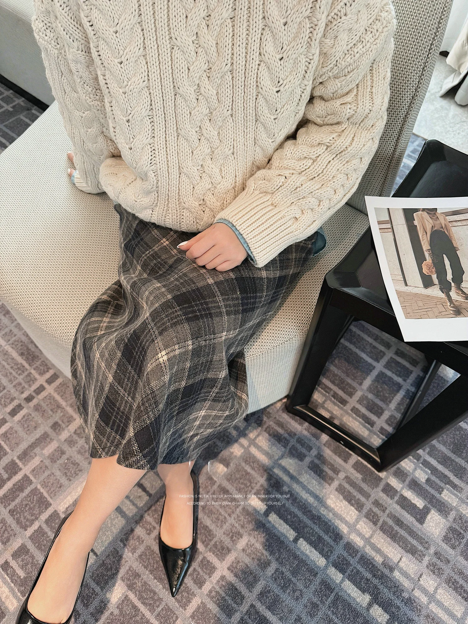 

Женская шерстяная юбка миди с высокой талией в клетку, свободная, стройнящая, драпированная, А-силуэт, для осени и зимы, модная женская юбка