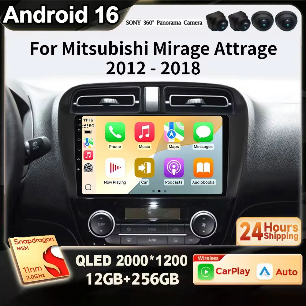 For Mitsubishi Mirage Attrage 2012-2018 2019 Android 16 Auto Carplay Car Radio Multimedia Video Player WiFi GPS Navigation DSP