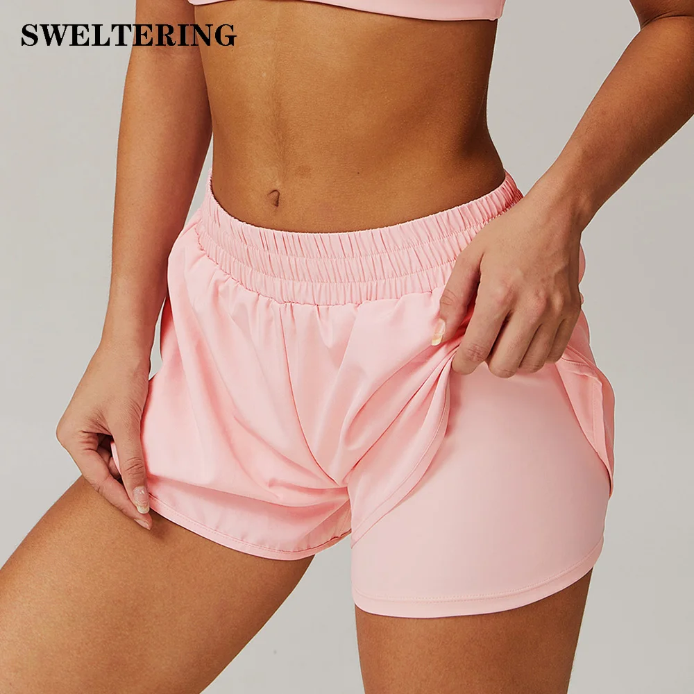 Pocket Naked Quick Drying Yoga Shorts Women Fake Two-piece Sports Shorts Running Fitness Yoga Pants Hip Lifting Exercise Short