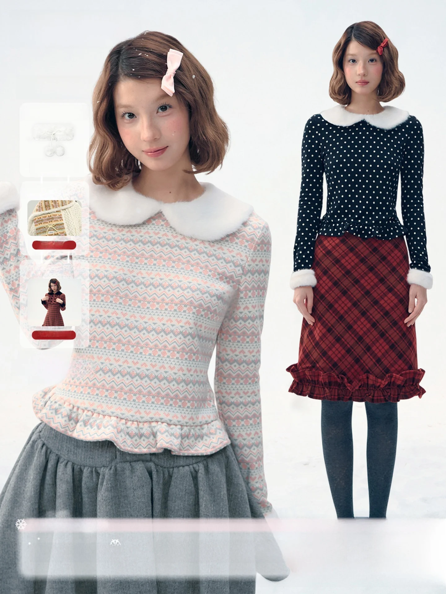 

Adorable Polka Dot Knitted Top Waist Cinched Doll Collar Long Sve Polyester Fiber Women's Faion Winter Outfit