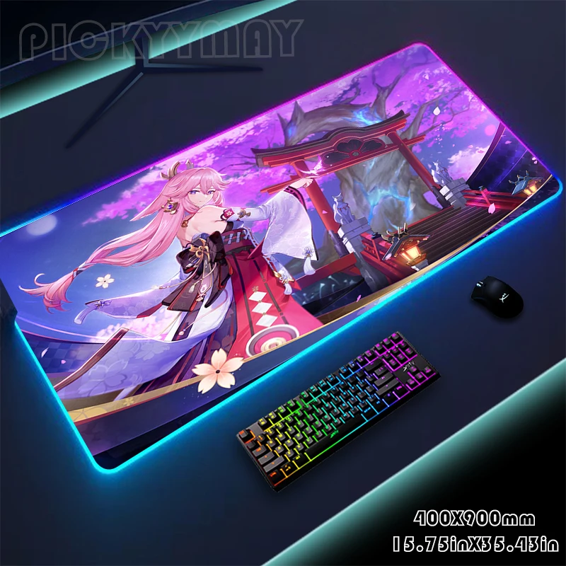 Antique Girl Backlight Gaming Mousepad Desk Pad RGB Gamer Mousepads Mouse Pad LED Non-Slip Rubber Mouse Mat Keyboard Mats