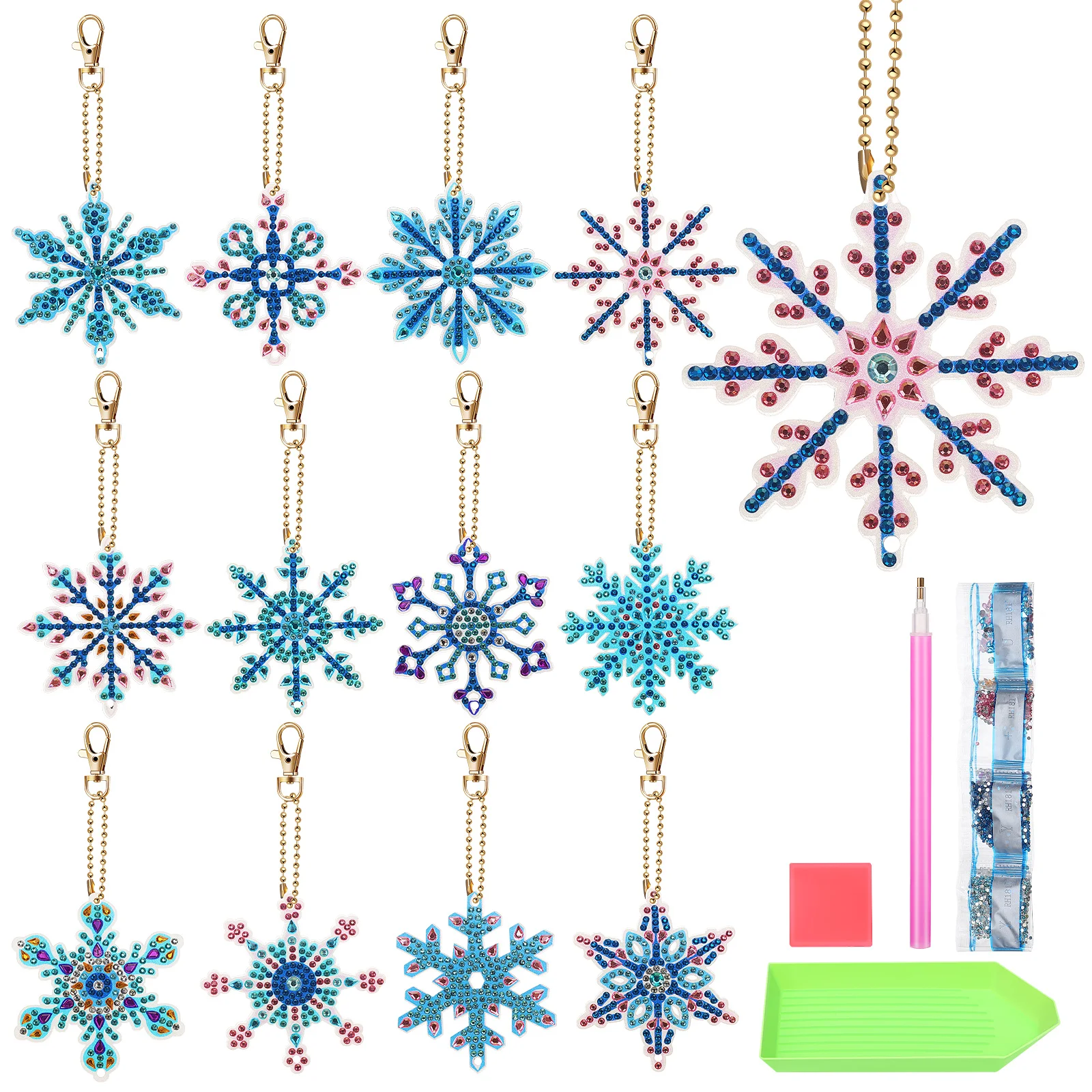 

1 set Special Shaped Diamond Keychain Blue Snowflakes Handbag Decors Hanging Pendants Vacation Ornaments Craft Supplies Acrylic