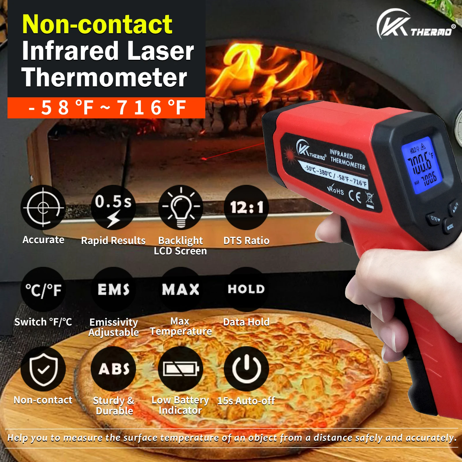 Digital Thermometer Non-contact industrial Infrared Laser LCD Color Screen Kitchen Thermometer Temperature Gun Tester-50-380