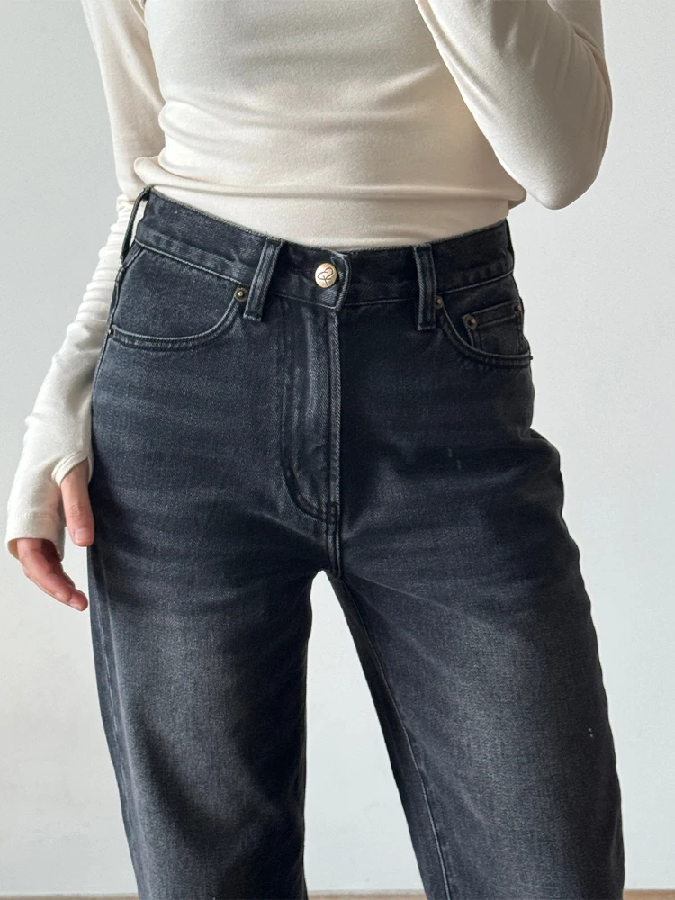 

Джинсы SpenPa со средней и высокой талией, тонкие джинсовые джинсы, повседневные винтажные джинсы с прямыми штанинами, длина для девочек, зима, хлопок