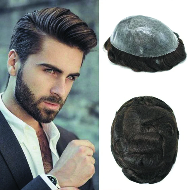 Eversunny-Injeção de cabelo humano PU Toupee, peruca masculina, Super durável, fino sistema de substituição PU, Microskin Prótese