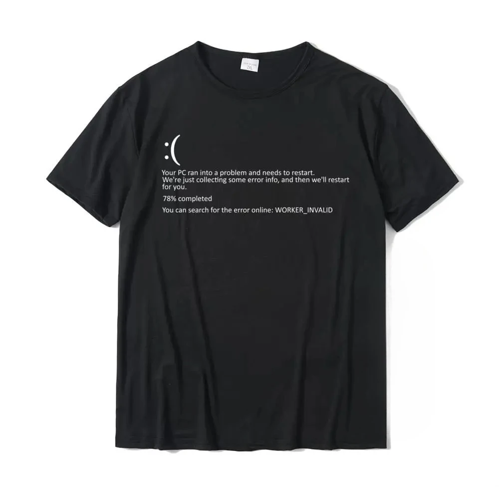 مضحك الأزرق شاشة الموت BSOD تحطم الطالب الذي يذاكر كثيرا زي الكمبيوتر تي شيرت كامل Camisa جديد القادمة الرجال تي شيرت Camisa