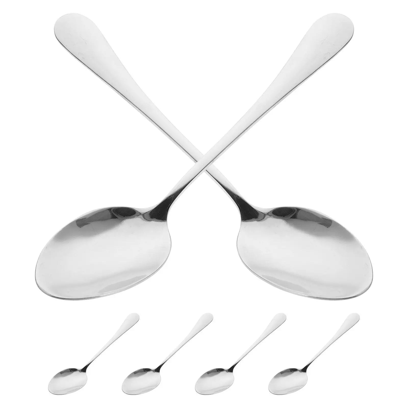 Juego de 6 Cucharas de Acero Inoxidable con Mango Largo y Textura Martillada, para Servir Sopa, Arroz, Postre, Café, Pudín, Comida Asiática y Occidental