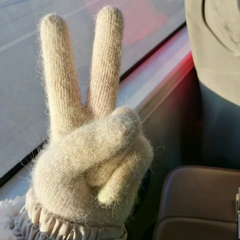 

Зимние теплые толстые новые ветрозащитные перчатки из холодной шерсти, пара корейских милых женских перчаток