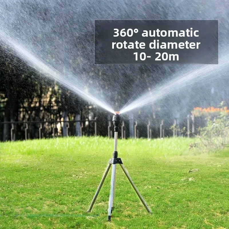 360° Rotating Tripod Lawn Sprinkler, Telescopic Stainless Steel Irrigation Head, Automatic Water Sprayer for Garden