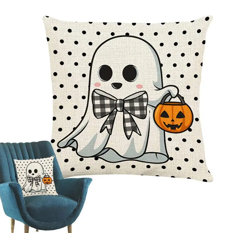 Halloween Pillow Covers Fall Pillow Cases 18x18in Happy Pumpkin Trick Ghost Pillow Cover Black White Linen Throw Pillow Covers