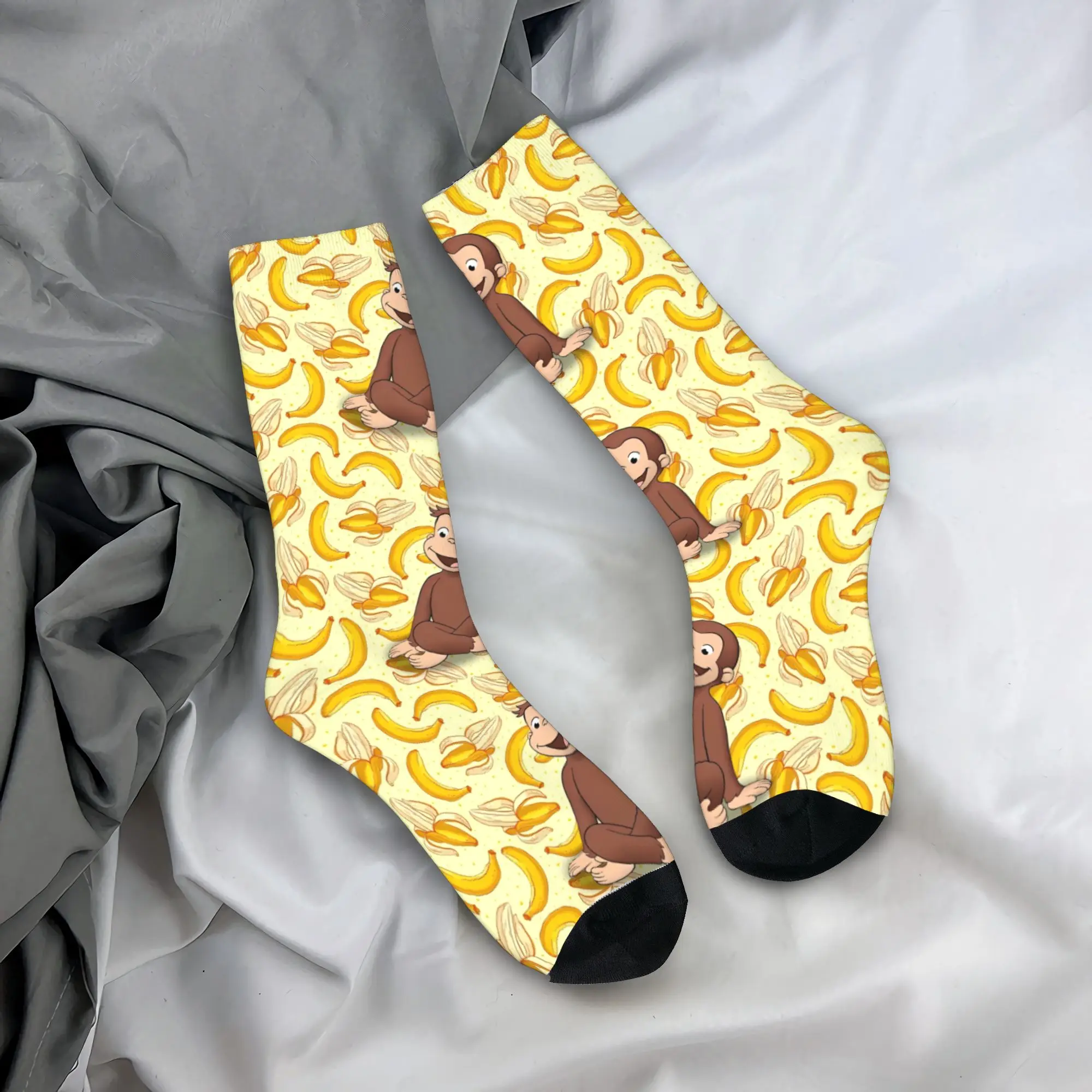 

Зимние теплые забавные женские и мужские носки с героями мультфильмов «Любопытный Джордж», банановые носки с изображением обезьяны, дышащие средние носки-трубы,