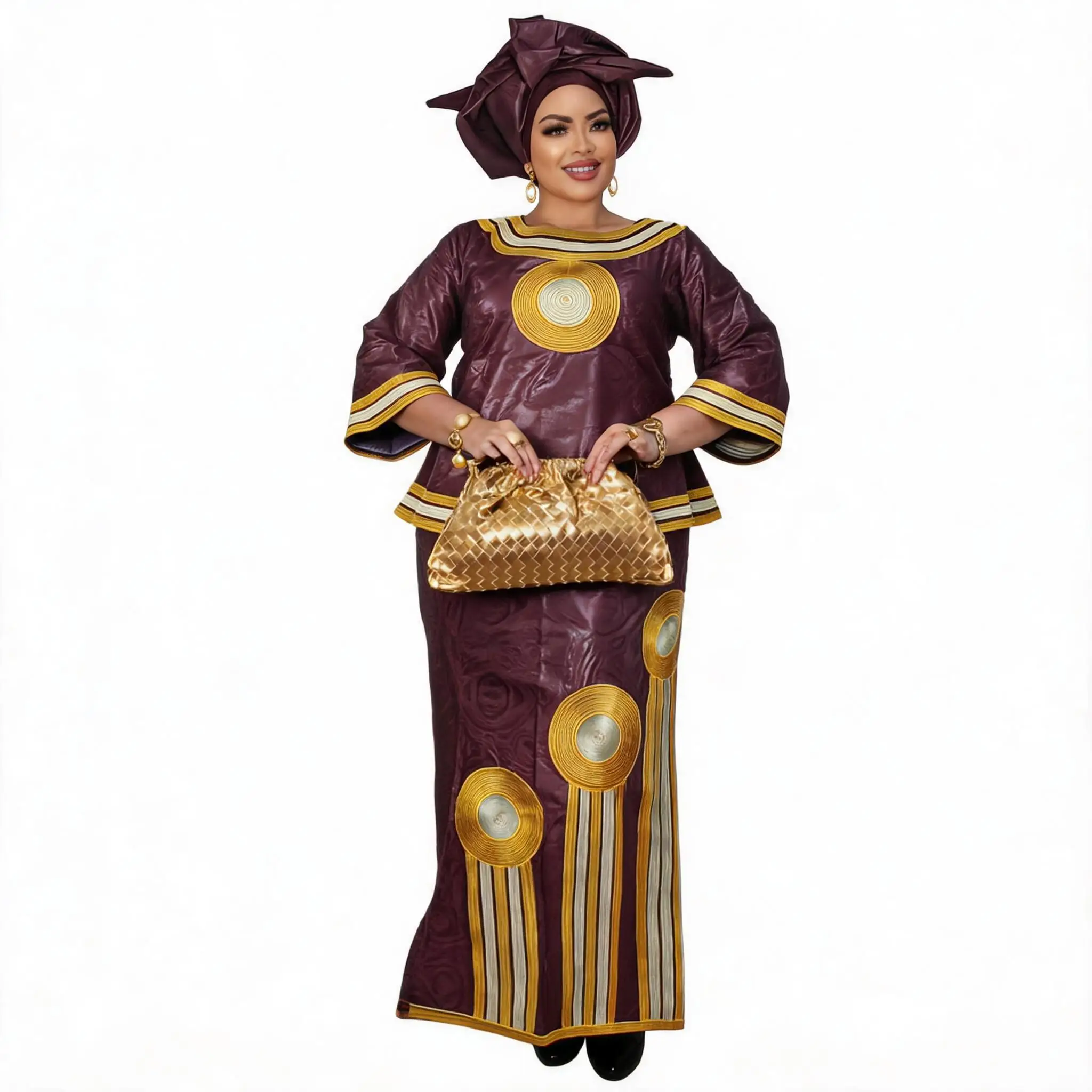 African Dresses For Women Plus Size Bazin Riche Embroidery Design Long Dress With Scarf image 5