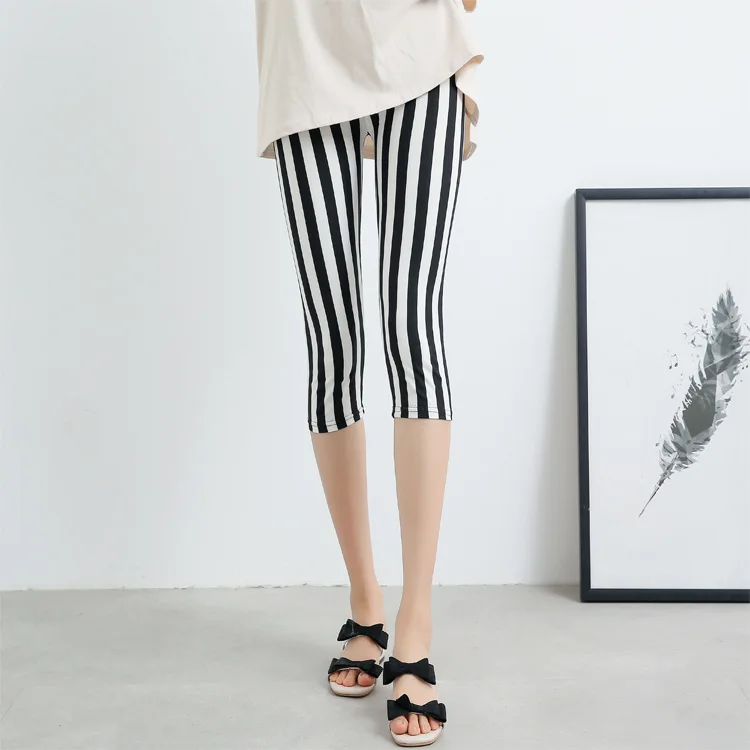 Milky Silk Printed Slimming Seven-Foot Pants Women's Thin Elastic Base Layer Trousers Casual Tight Fit Abdomen a Polyester