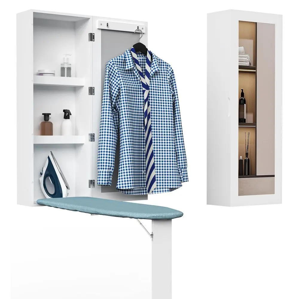 

Mounted Ironing Board with Storage Cabinet,Built in Ironing Board amp Folding Support Leg, WallMounted Mirrors for Home, Apartm
