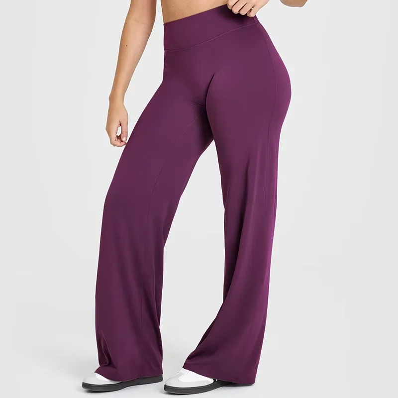 Women's High Waist Stretchy Butt Lift Flare Pants Non-Front Seam Fitness Yoga Shorts Workout Clothing Breathable Wide Leg