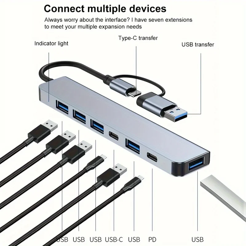 Multi Port 7 in 1 C Type Hub PD for MacBook Accessories