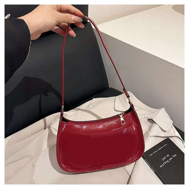 Glänzende Lackleder-Unterarmtasche Einfarbige Damen-Mini-Handtasche Modische Casual Schultertasche Tägliche Dating-Handtasche – Detail 27