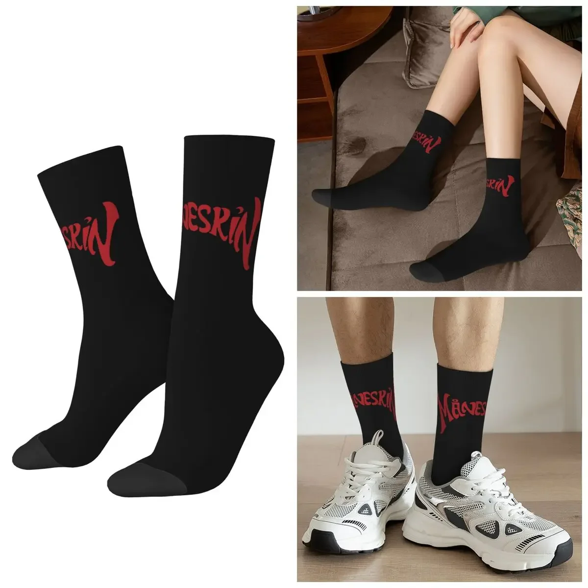 

All Seasons Maneskin Red Logo Socks Harajuku Crew Socks Super Soft Stockings for Men Women Valentine's Day Gifts