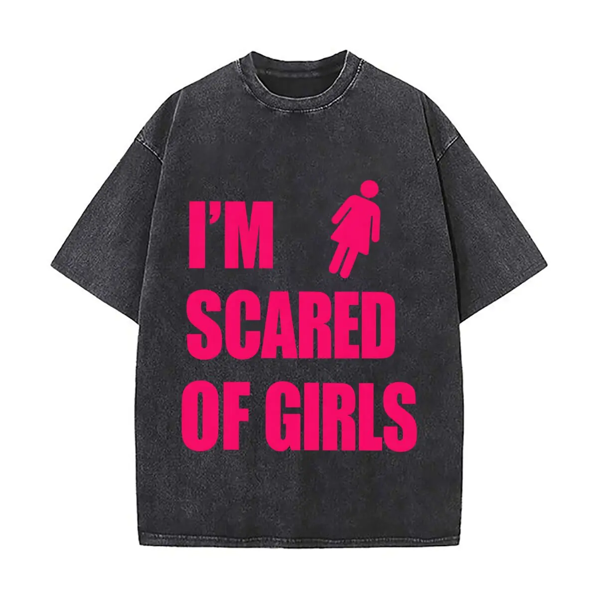 Im Scared Of Girls Pink Text Girl Symbol Graphic Washed Short Sleeve Loose Streetwear Tee Hip Hop