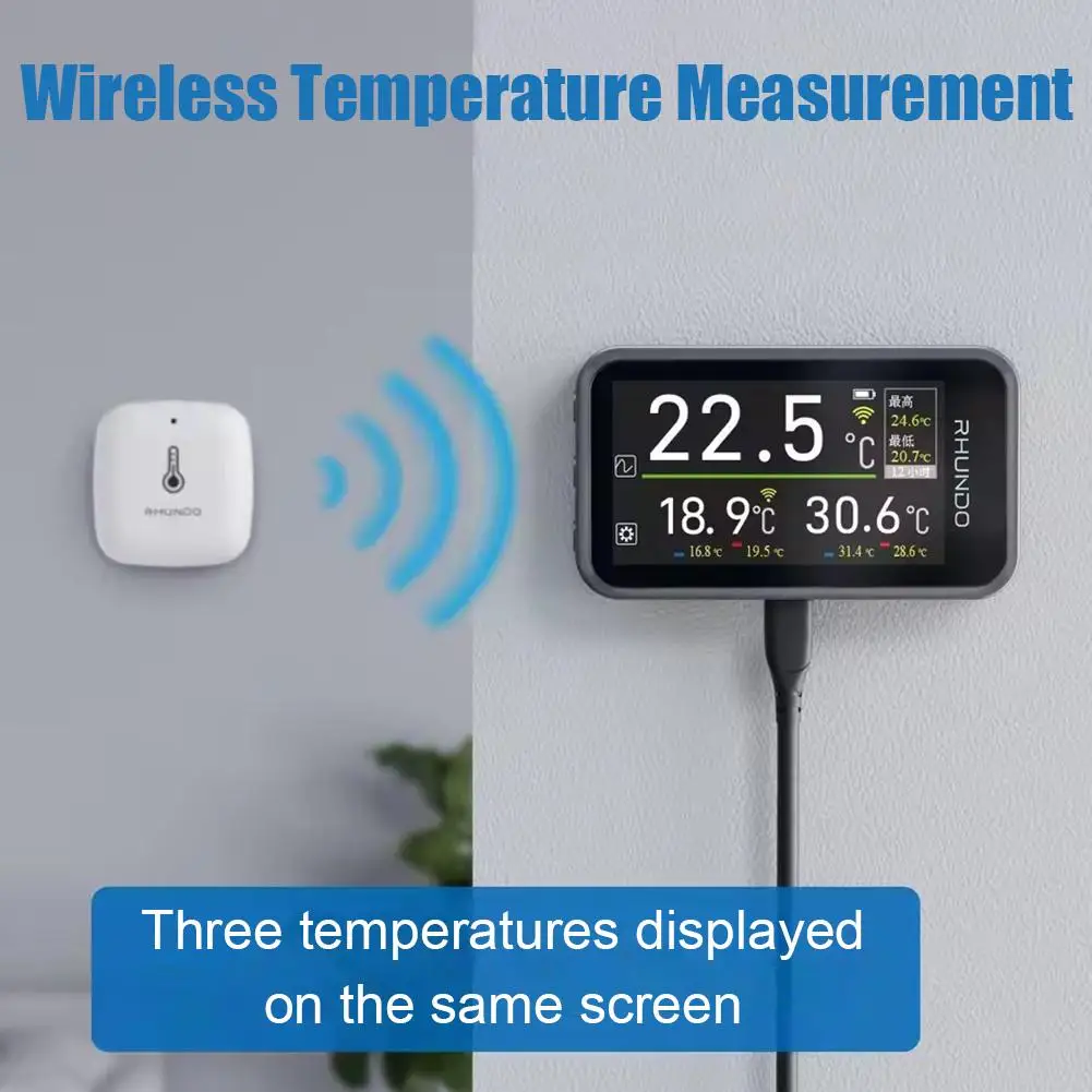 RHUNDO RW-T11 Wireless Car Digital Thermometer - Indoor/Outdoor Temperature & Alarm Clock, IPS TFT Color Display 3 Readings