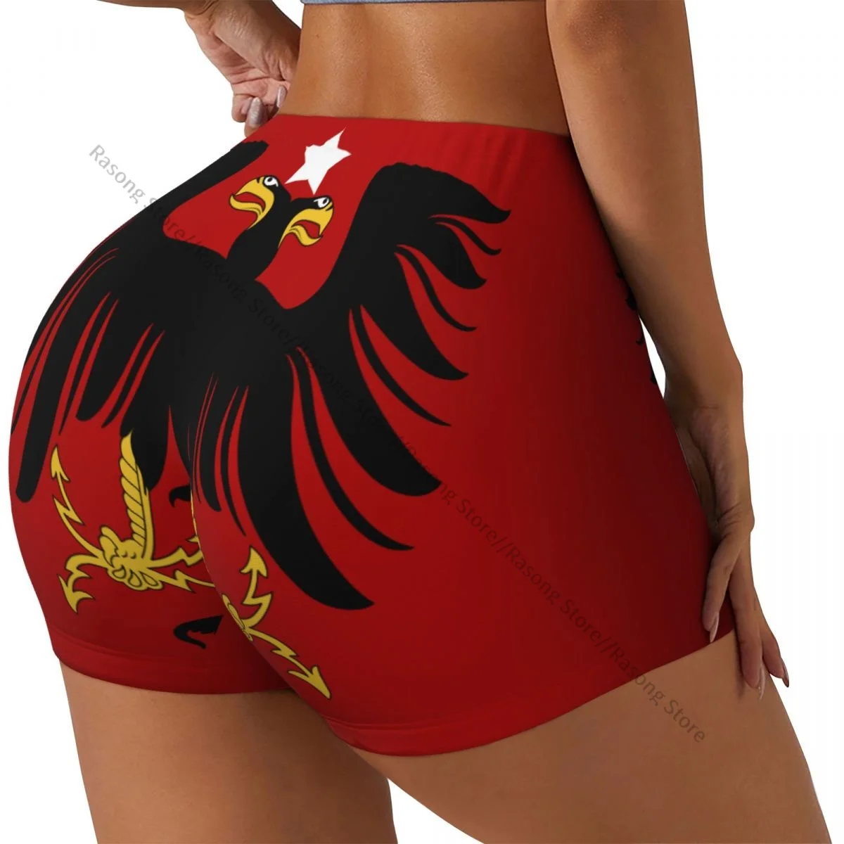 

Короткие эластичные шорты с эффектом пуш-ап, шорты для бега с флагом Албании, спортивные шорты, женская одежда для спортзала