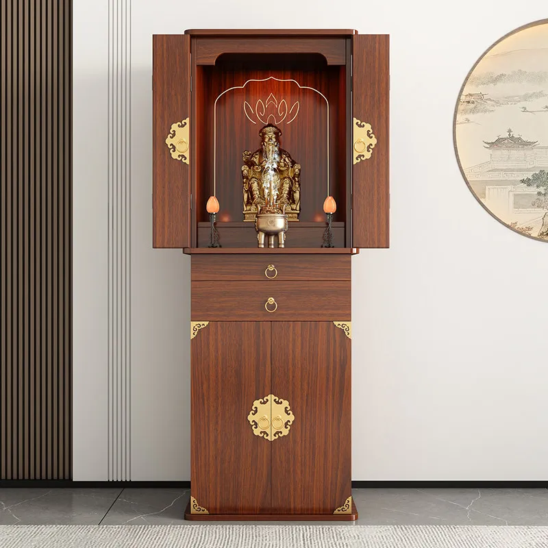 LMM. new Chinese casket vertical cabinet with door God of Wealth offering table Household Buddha statue placement table