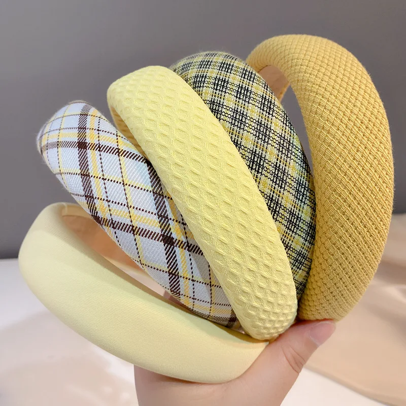 New Vintage Plaid Headband for Women Girls Elegant Sponge Hairbands Korean Retro Hair Hoop Hairband Hair Accessories Headwear