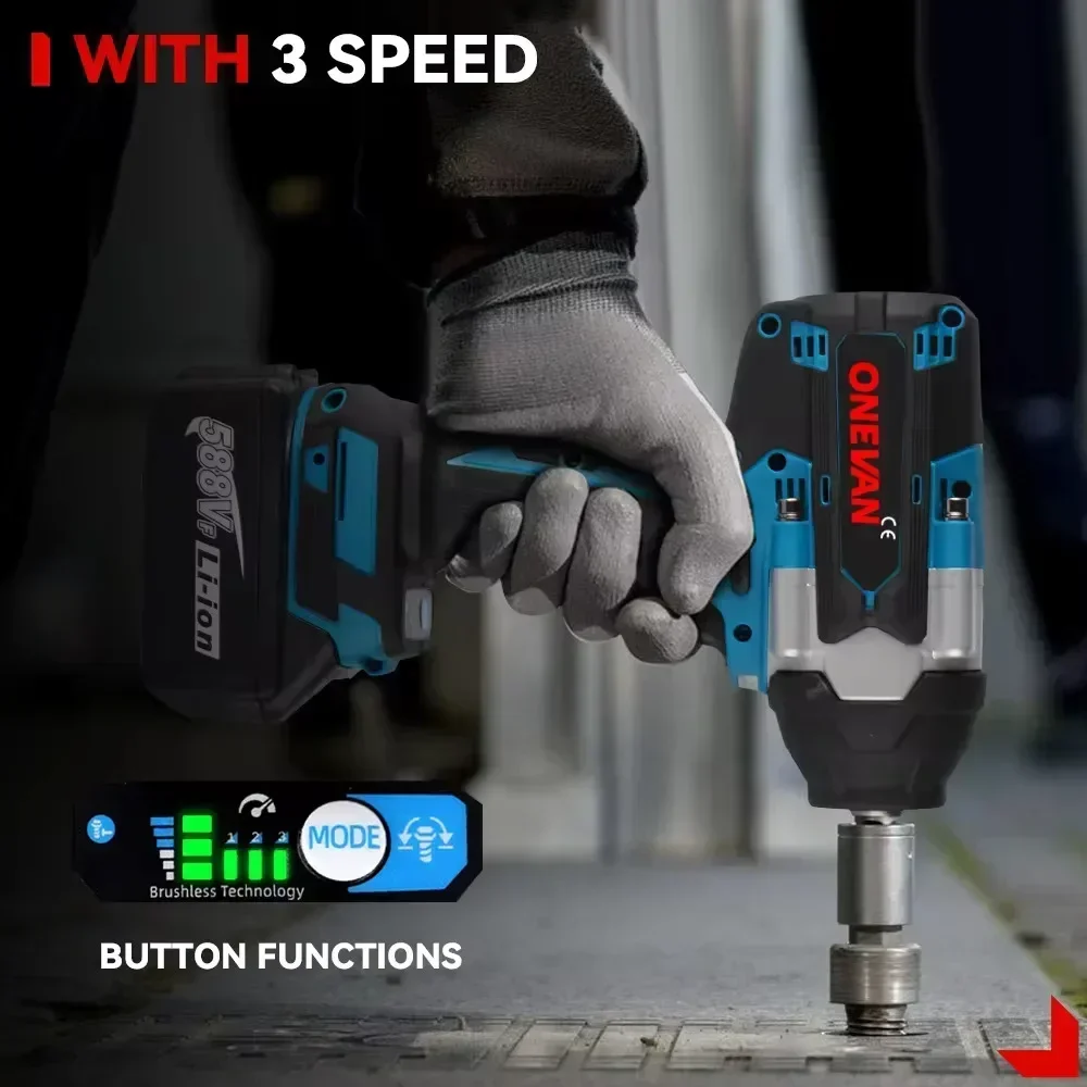 ONEVAN-Tournevis électrique sans balais pour batterie Makita 18V, outils électriques sans fil, couple de 1800N.M, 1/2 pouces