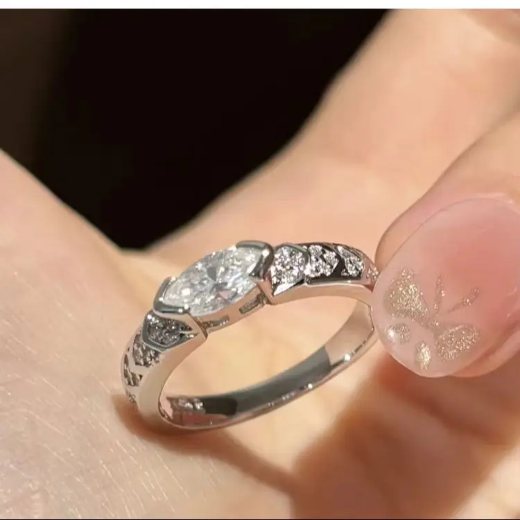 S925 Silver Marquise Moissanite Ring For Women, D Color Moissanite Fixed Size Fine Jewelry Gift