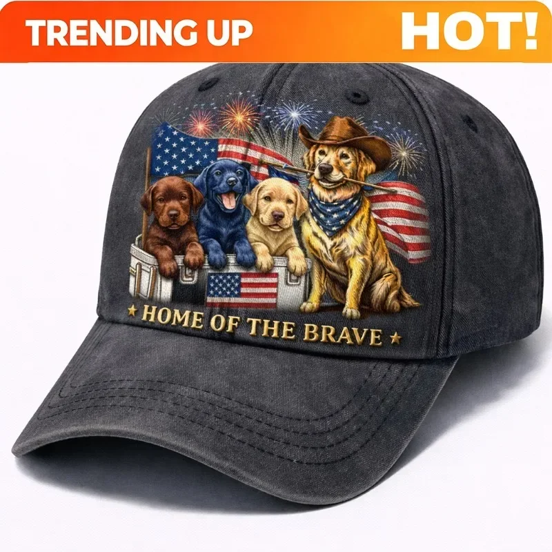 Custom Retro Patriotic Puppy-Themed Cap: A Cherished Collectible With Vibrant Festive Design