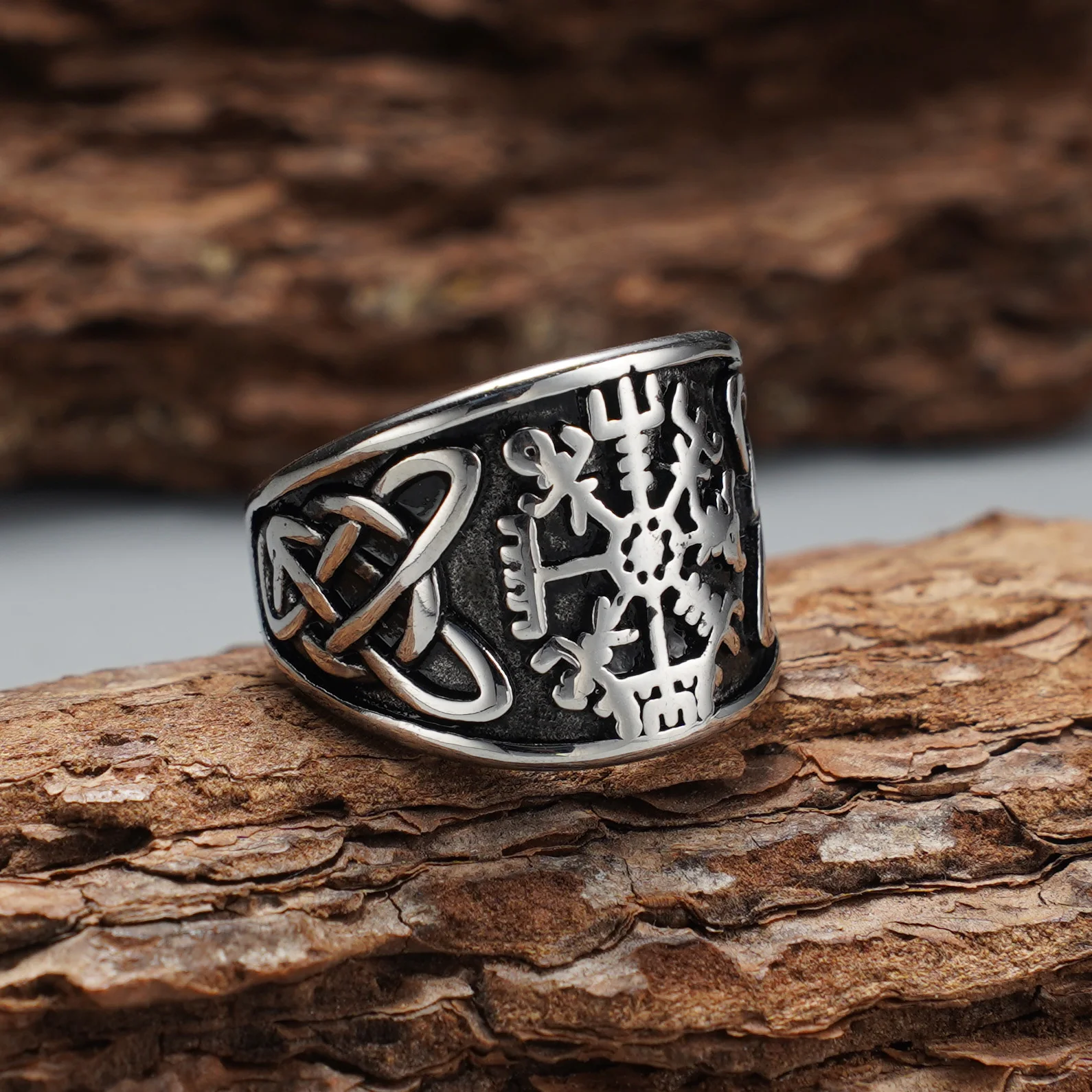 Herren-Ring aus 316L Edelstahl im nordischen Wikinger-Vintage-Stil mit keltischem Knoten, Wikinger-Runen-Schutz, ideal für den täglichen Gebrauch und als Geschenk. – Detail 5