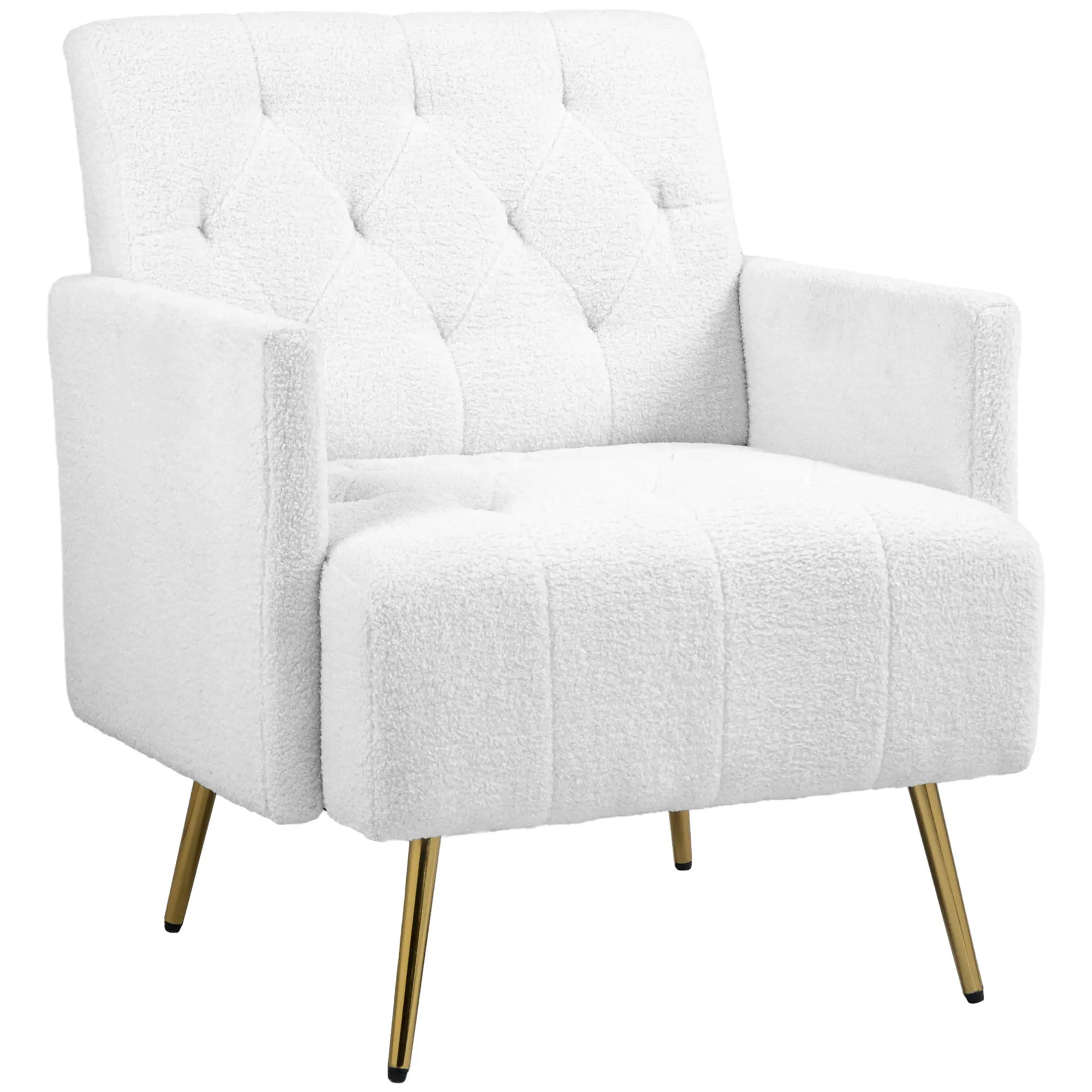 

HOMCOM Modern Sherpa Accent Chair, Upholstered Tufted Armchair with Gold Steel Legs, Comfy Living Room Chairs, White