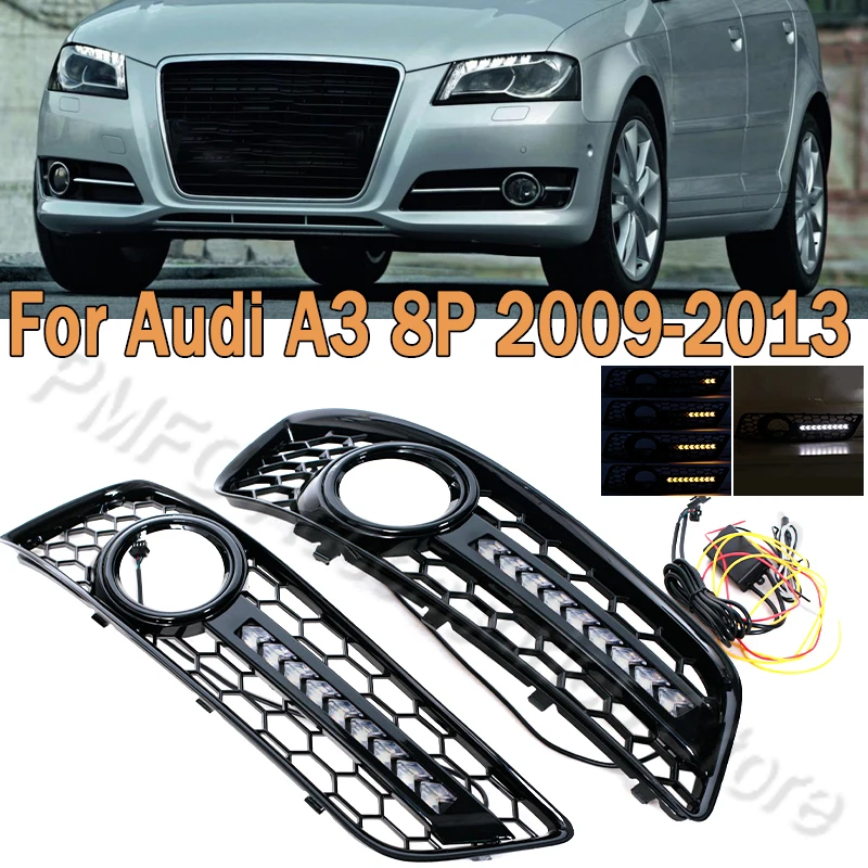 

Дневные ходовые огни, светодиодные указатели поворота, противотуманные фары, решетка в форме сот, комплект рамки для Audi A3 8P 2009-2013 8P 0807681 Ф 8П 0807682 E