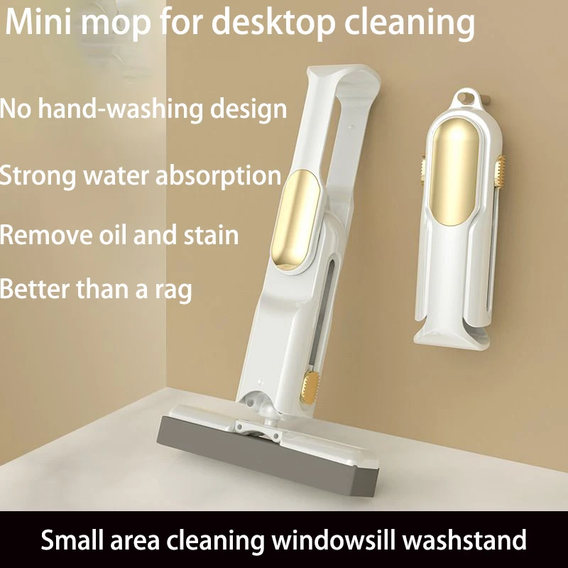 

Portable Mini Mop Bathroom Crack Wipe Small Mop Household Lazy Hand-free Absorbent Sponge Mop Simple Desktop Cleaning Tools