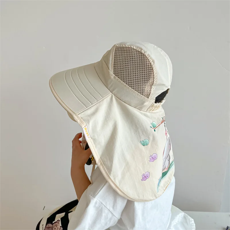 Summer Baby Sun Hat with Neck Flap UV Protection Strap Wide Brim Beach Hats Kids Bucket Hat Cap for Boys Girls Outdoor