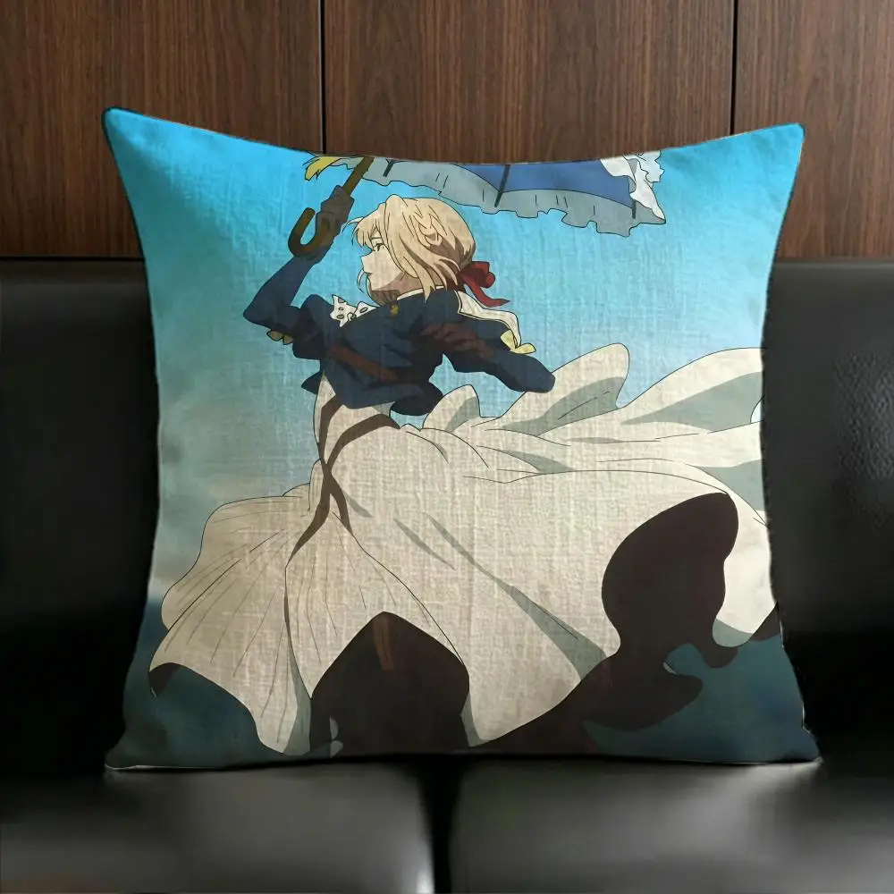 Beautiful Anime Violet Evergarden Cushion Cover Anti-dustmite Pillowcase Invisible zipper silky short plush Sofa cushion cover