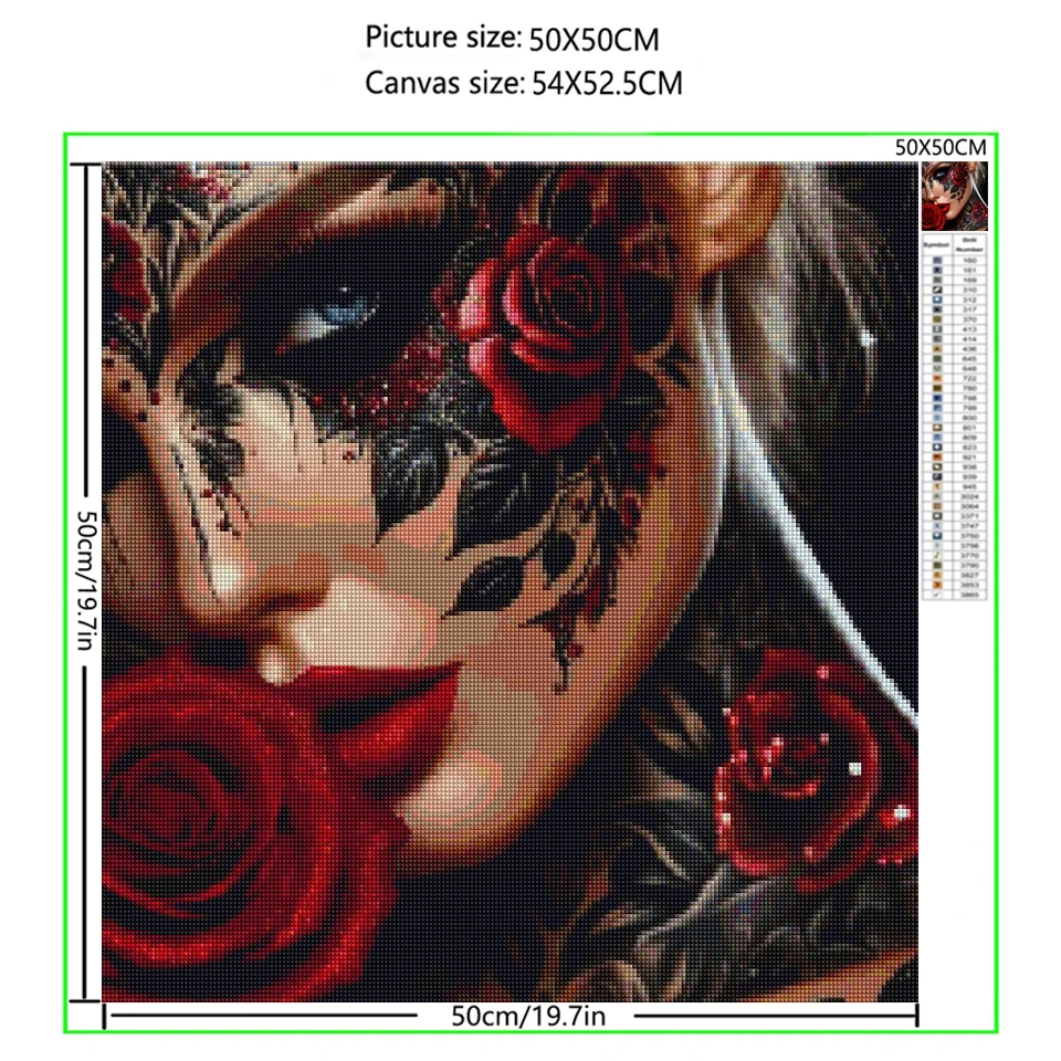 

5D Diy Алмазная картина Новая женщина Красная роза Алмазная мозаика Домашний декор Готическая татуировка Девушка Портрет Вышивка Настенное искусство Подарок