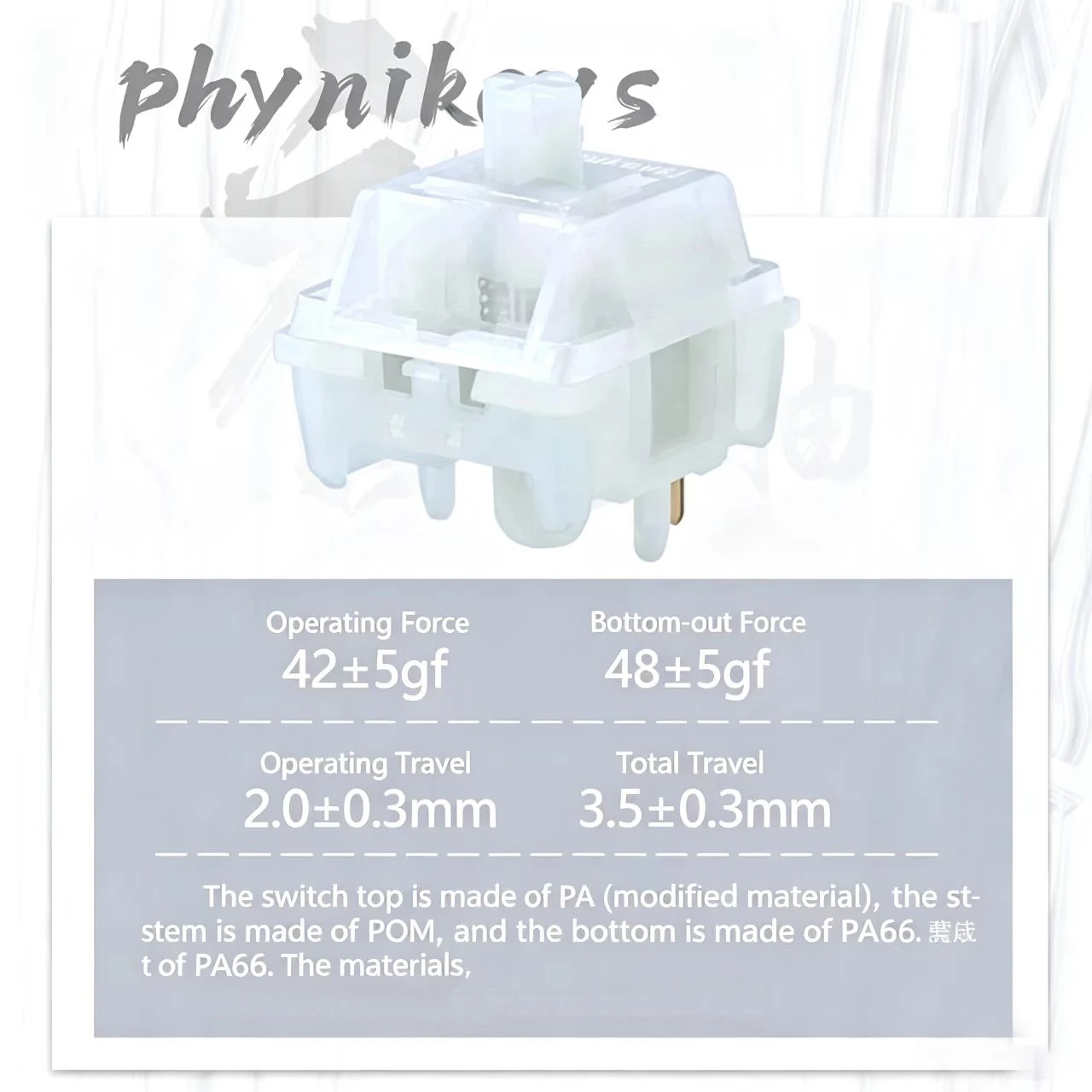 Phynikeys HMX First Encounter Switch Linear RGB 42g 5Pin PA POM PA66 Switch HiFi Smooth Mechanical Keyboard Custom Gaming Switch