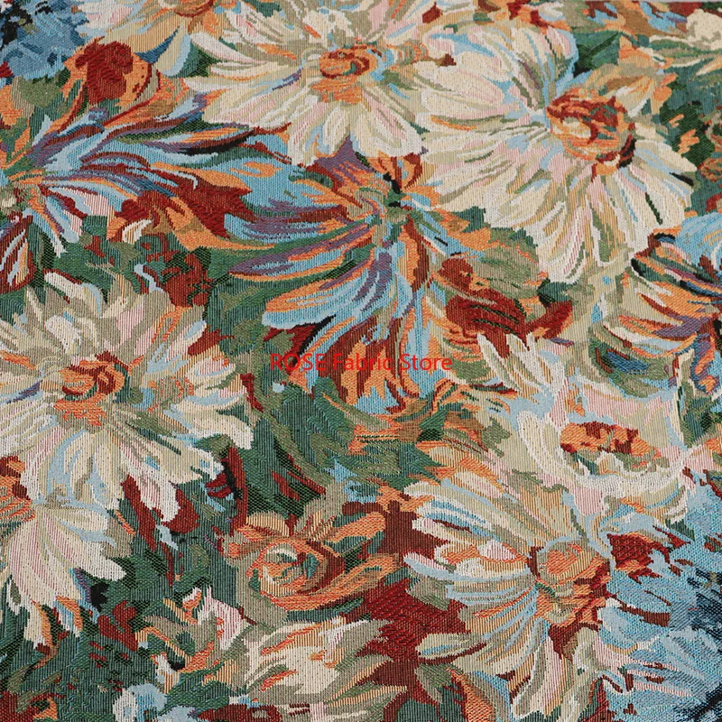 1 meter 10 Colors Sunflower oil painting pattern flower jacquard fabric For bags, hats, performance costumes, sofa pillows
