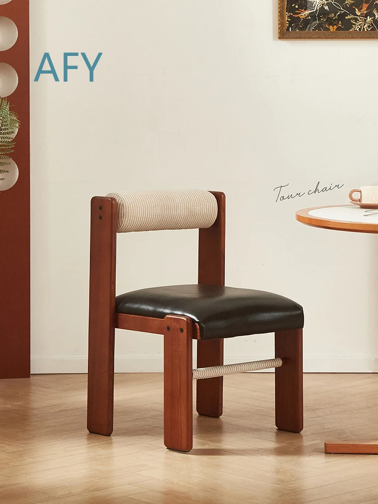 Retro Dining Chairs for Home Living Room Restaurant Office Bedroom Use Solid Wood Book Table Stools with Backrest Makeup