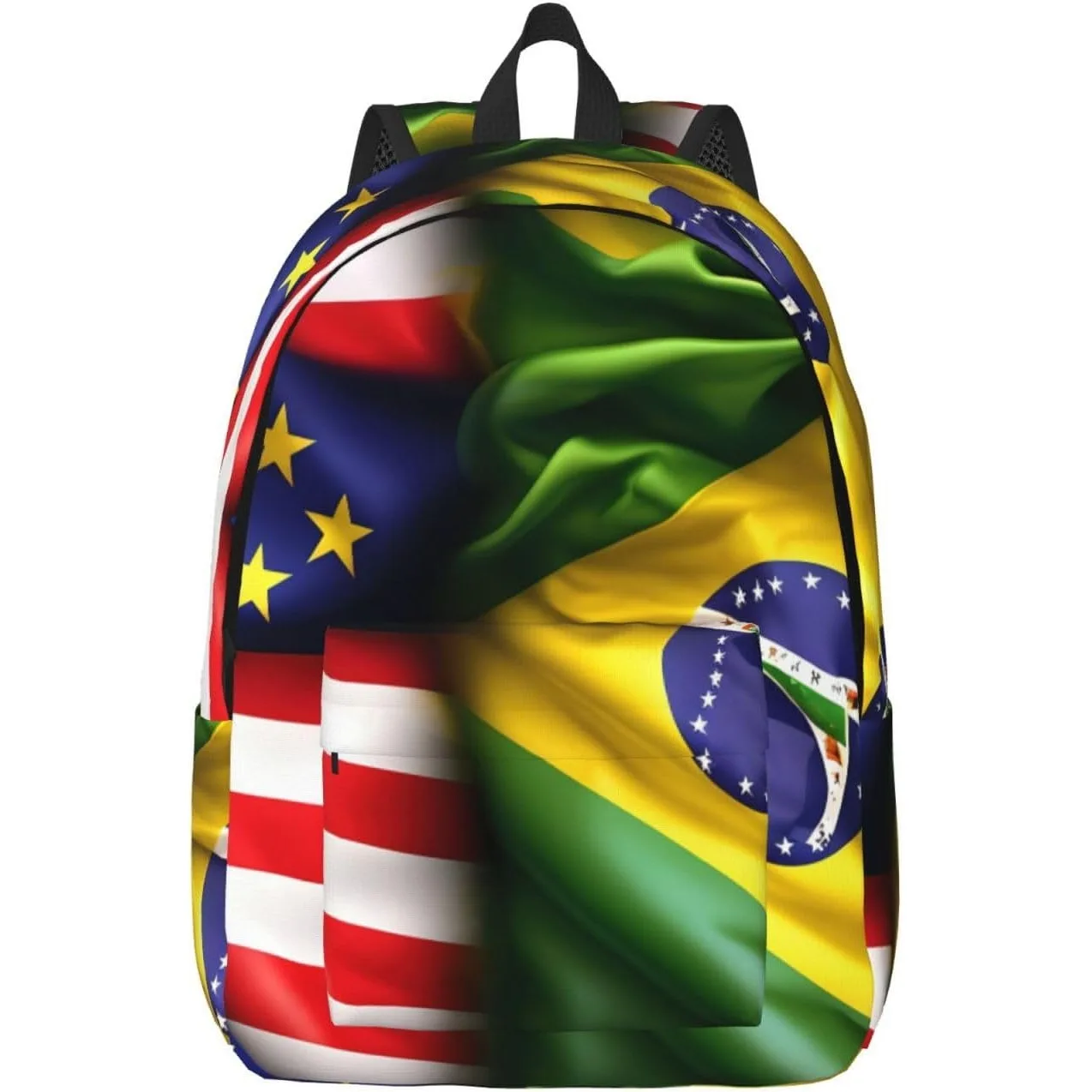 

Стильный холщовый рюкзак с принтом американских и бразильских флагов, дорожный рюкзак с карманами, для пеших прогулок и ежедневного использования
