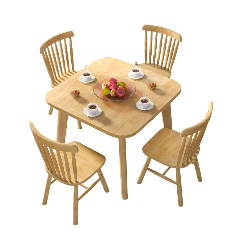 Nordic all solid wood dining table household small family size small four square table log wind square