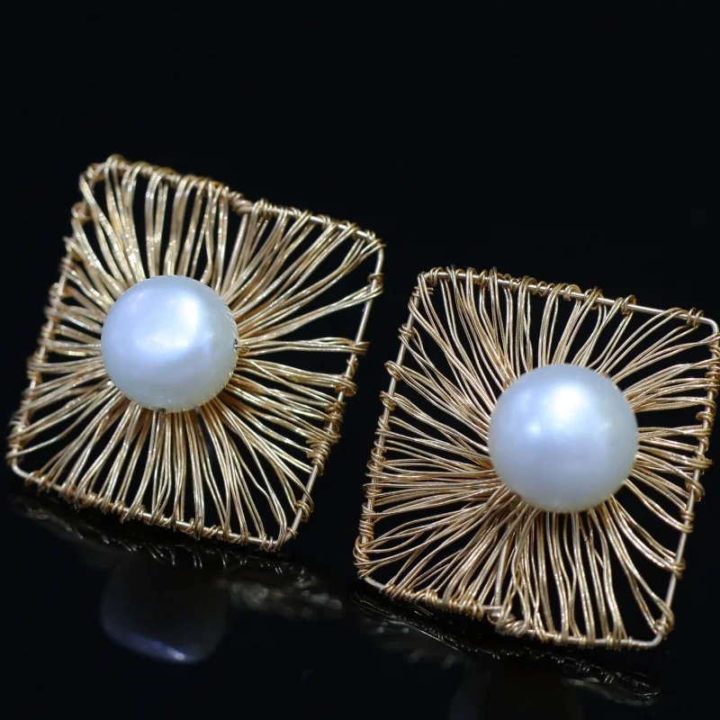 

SGARIT Original Natural Fresh Water Geometry Pearl Earrings 14k Filled Gold Sweet Elegant Temperament Women Stud Earrings