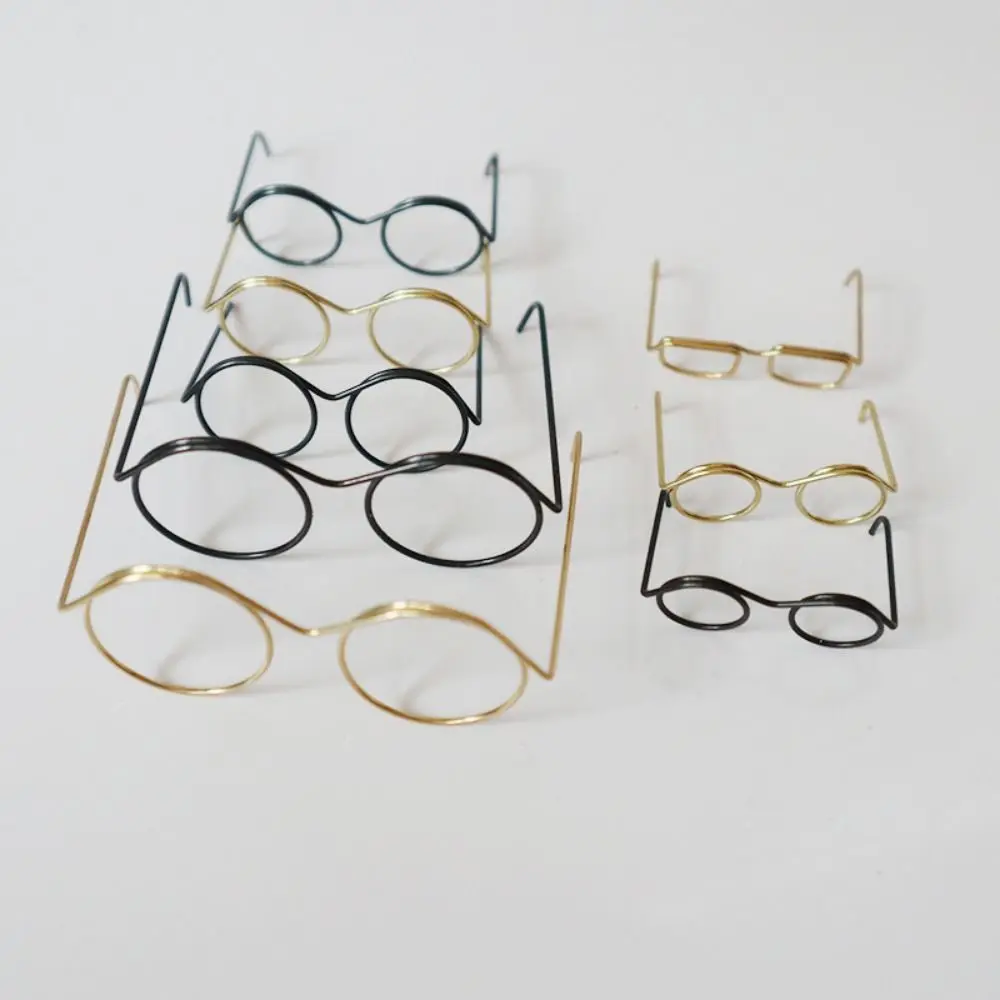 

5PCS Black Frame Miniature Doll Eyewear Miniature Metal Frame Lensless Miniature Eyewear Toys Decoration Round Frame