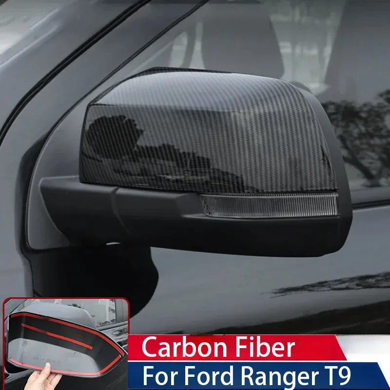 Carbon Fiber For Ford Ranger T9 2023 2024 Side Rearview Mirror Cover Frame House Shell Trim Sticker 2pcs Car Exterior Accessorie